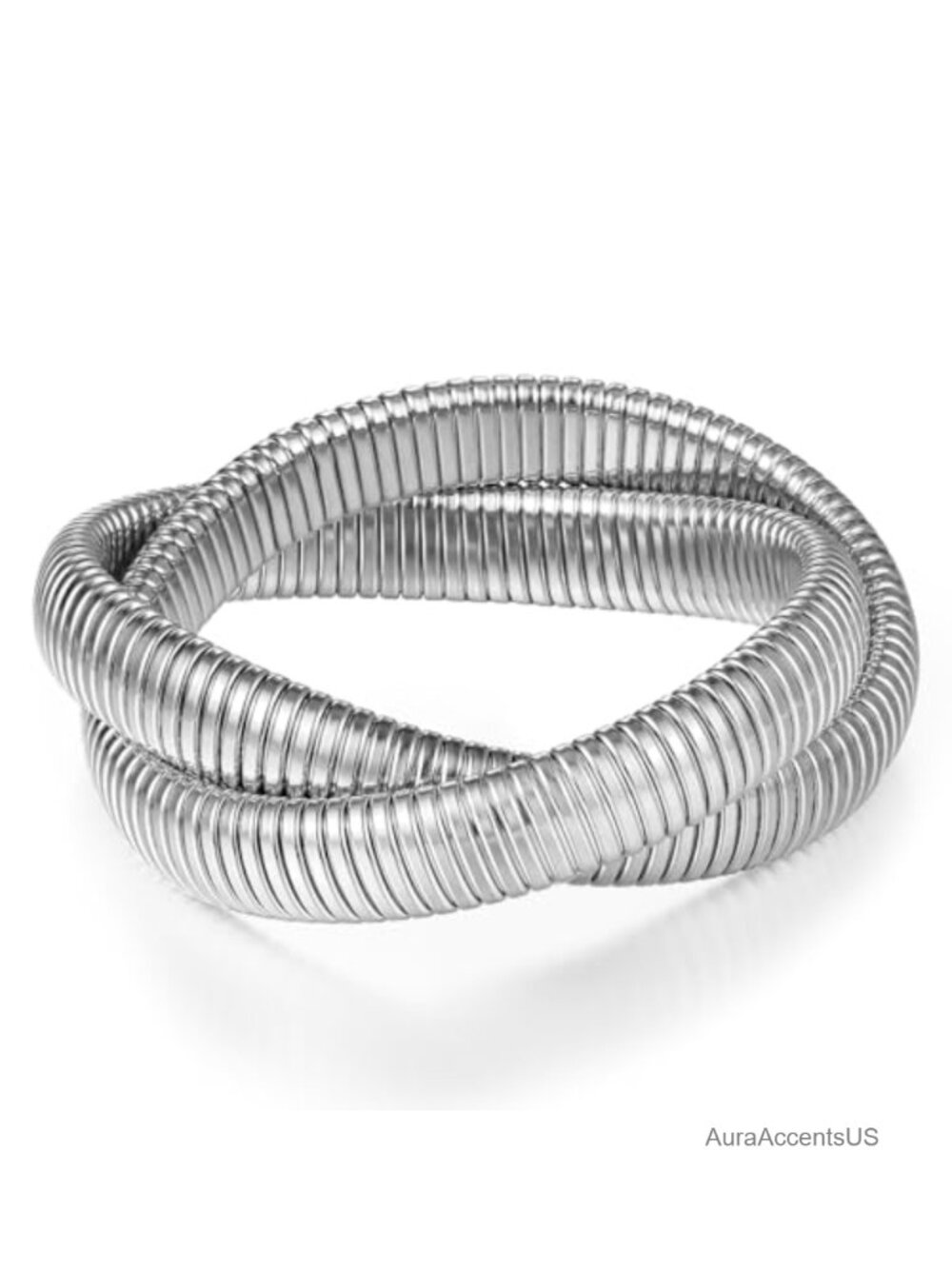 18K Gold Plated Chunky Stainless Steel Stretch Bangle Bracelet Stack for Women